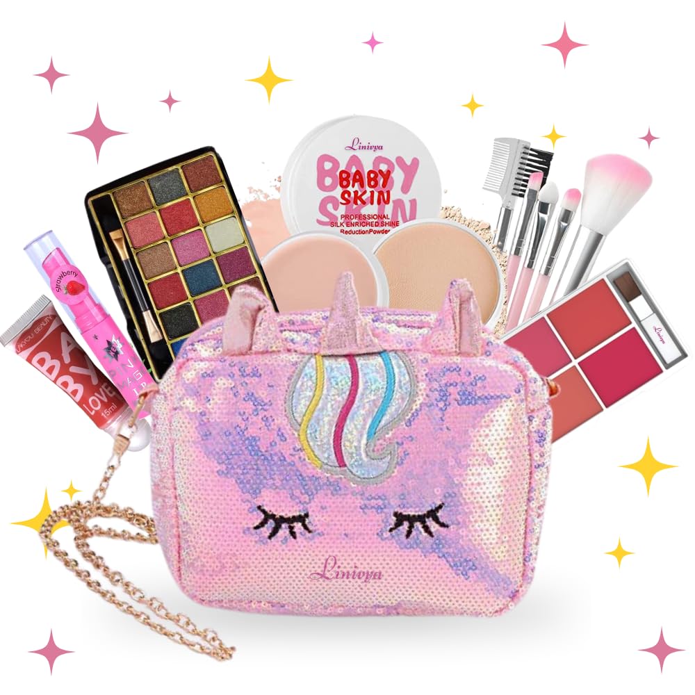 Linivya Kids Real Makeup Kit For Teens, Pre-Teens & Girls With Unicorn Sling Chain Bag - Non Toxic, Safe, Washable Make Up Toy - Unicorn Toys Birthday Gift For 6 7 8 9 10 12 13 14 15 Years Old Girls (B0CSB3VHVQ) Amazon Price History, Amazon Price Tracker