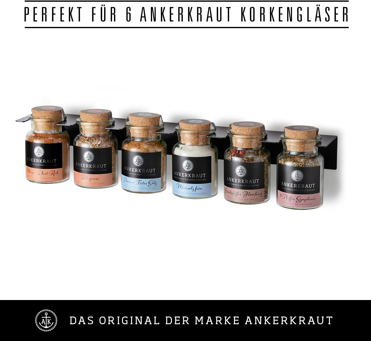 Ankerkraut 6 Spice Rack, Spice Organiser Made of Metal, Original Suitable for 6 x Spice Jars, Easy Assembly, Includes 2 x Dowels and Screws, Made in Germany