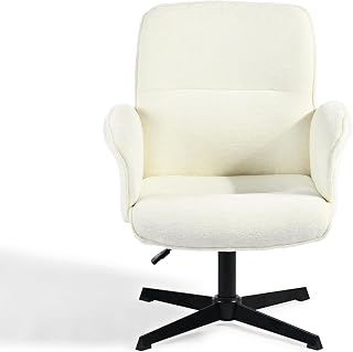 Ergonomic Scandinavian Armchair Swivel 360° Height-Adjustable Boucle Fabric Soft Fabric, White, 66 x 63 x 82-94 cm, Bouclette