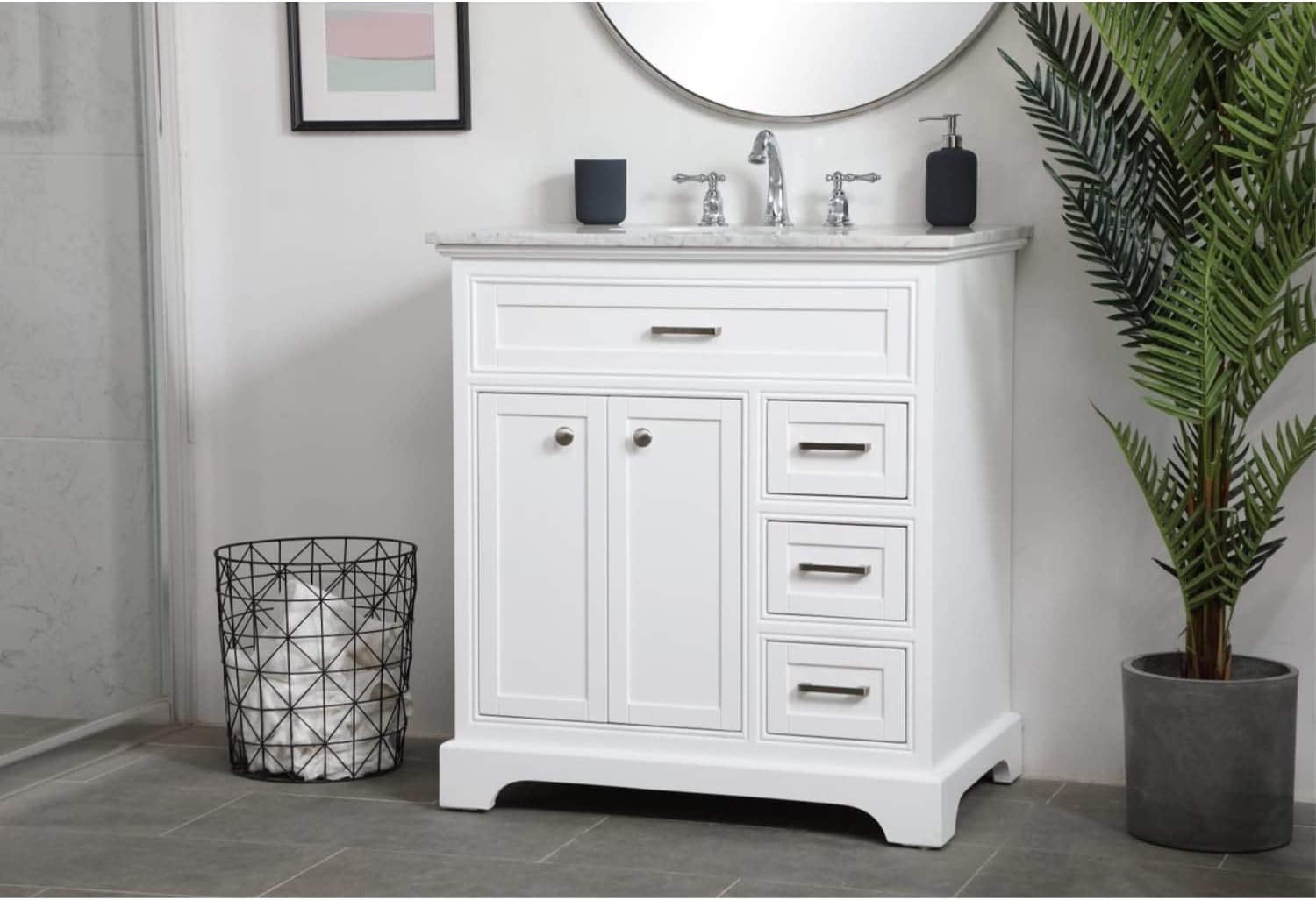 Elegant Decor Aaron 32" Single Marble Top Bathroom Vanity in White