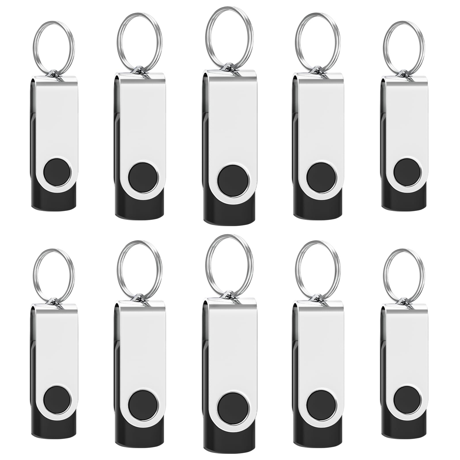 10Pack 1GB USB 2.0 Flash Drive with Keychains,Swivel USB Thumb Drives Memory Stick USB Drive for PC Laptop Computer (Black) 1GB 10PCS-Black
