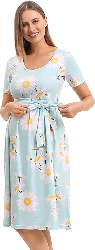 Miniatura 2 de SUNNYBUY Vestido de maternidad casual para mujer vestido de maternidad con vuelo ropa de embarazo hasta la rodilla con cinturón CLOVER, forro polar
