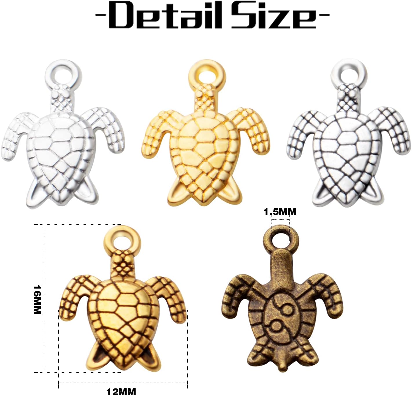 Aylifu 60pcs Sea Turtle Charms Alloy Tortoise Charm Pendant for DIY Necklace Bracelet Jewelry Crafts Making Accessories,5 Colors - Image 3