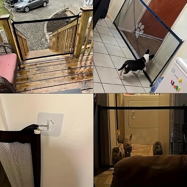 Expandable Pet Door with Durable PE Mesh and Plastic Frame, Adjustable Portable Indoor/Outdoor Dog Gate with Paw Print Design - 2