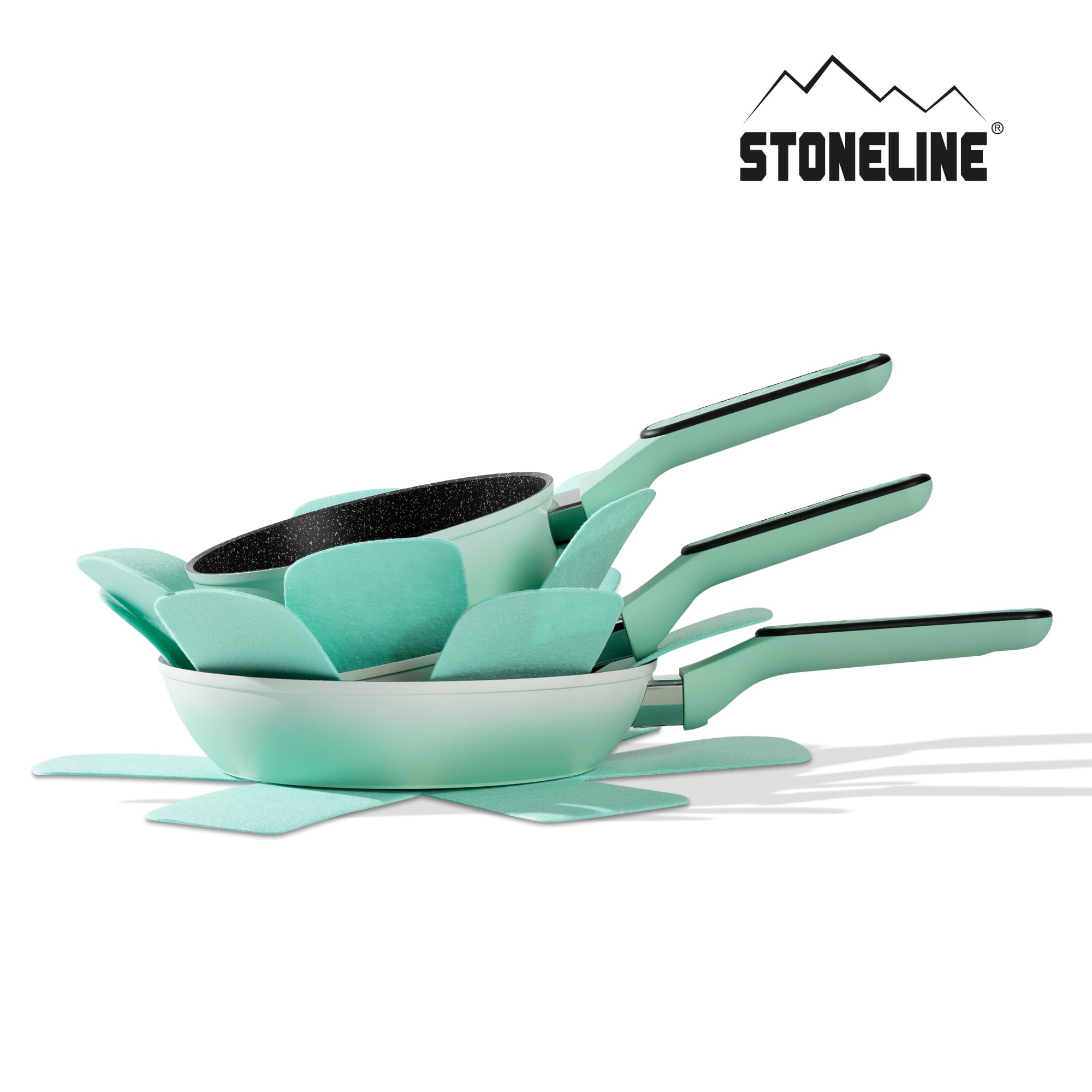 STONELINE Kochgeschirr Set 11-teilig 18/20/24 cm Set Pfannen und Töpfe mit Deckel, Topfset Pfanne Induktion Antihaft Beschichtet mit echten Steinpartikeln, Alle Herdarten, Farbe: Mint