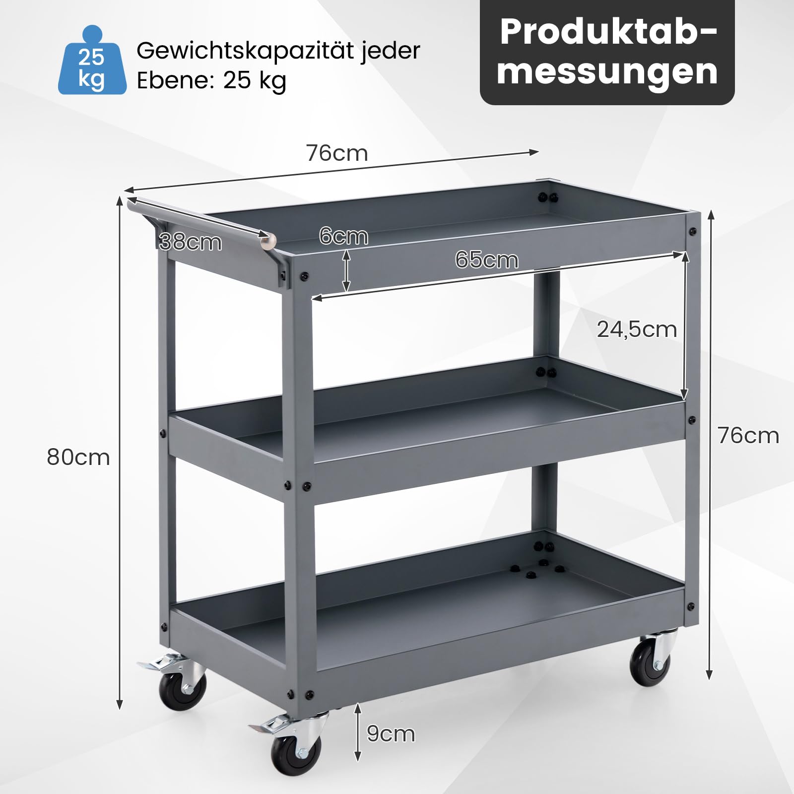COSTWAY Wózek warsztatowy, wózek warsztatowy z 2 poziomami, metalowy wózek narzędziowy z uchwytem i kółkami, wózek transportowy, wózek montażowy do biura, garażu, magazynu (kolor szary)