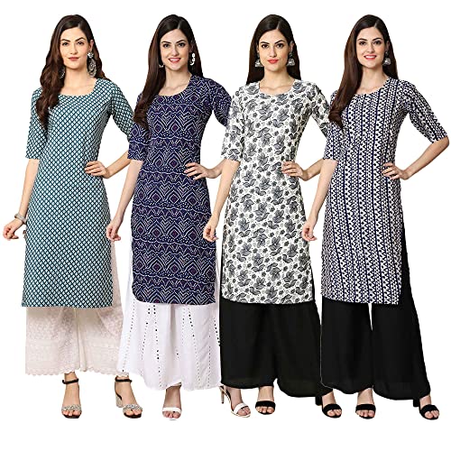 Image of Pinkmint Women's Crepe Digital Print Straight Kurta [Pack of 4] (CCV-334-338-339-335)