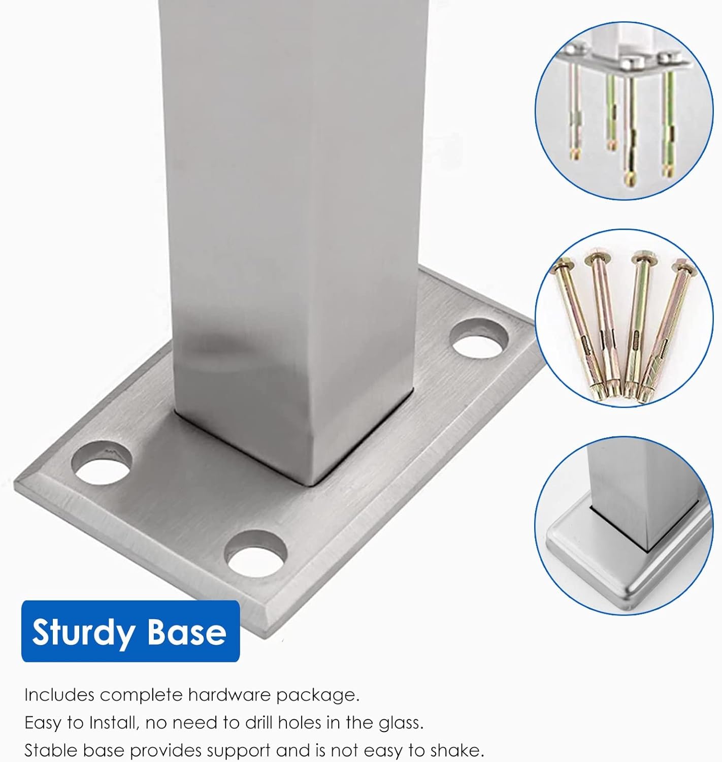 Silver Glass Railing Post - Square Spigot Balustrade Clamp for Shower, Pool, Garden, Loft, Stairway, Garage - 135cm/53.1inch Deep Coffee Color