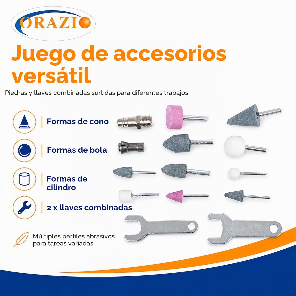 ORAZIO Kits de Amoladoras rectas de Aire 16 Piezas, Mini Amoladora Recta Neumática para Reparación de Neumáticos y Otras Aplicaciones, con Accesorios de 3mm 6mm 212505B
