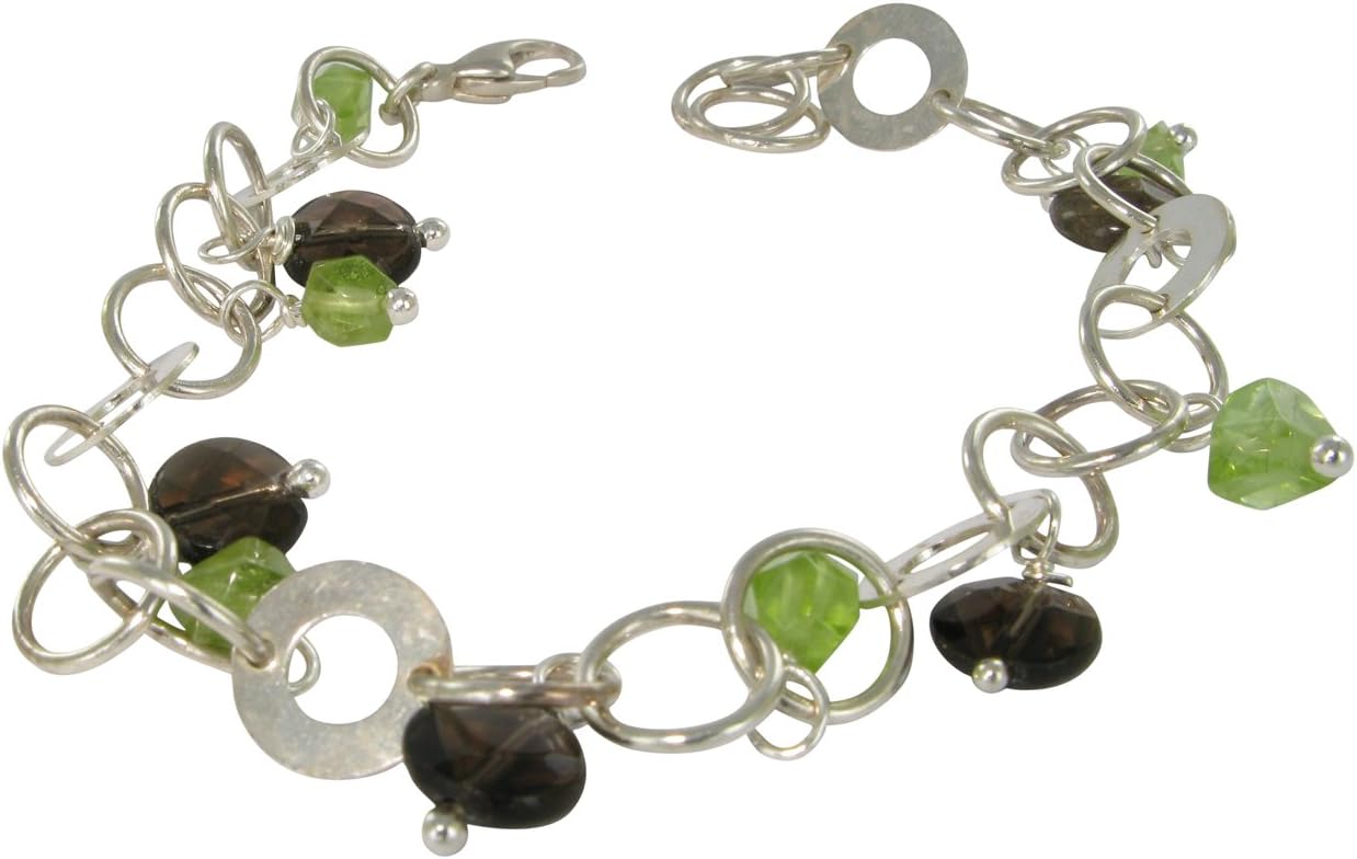 Jane Davis SATC M016 A Smoky Quartz and Peridot Bracelet on a distinctive chain 20cm