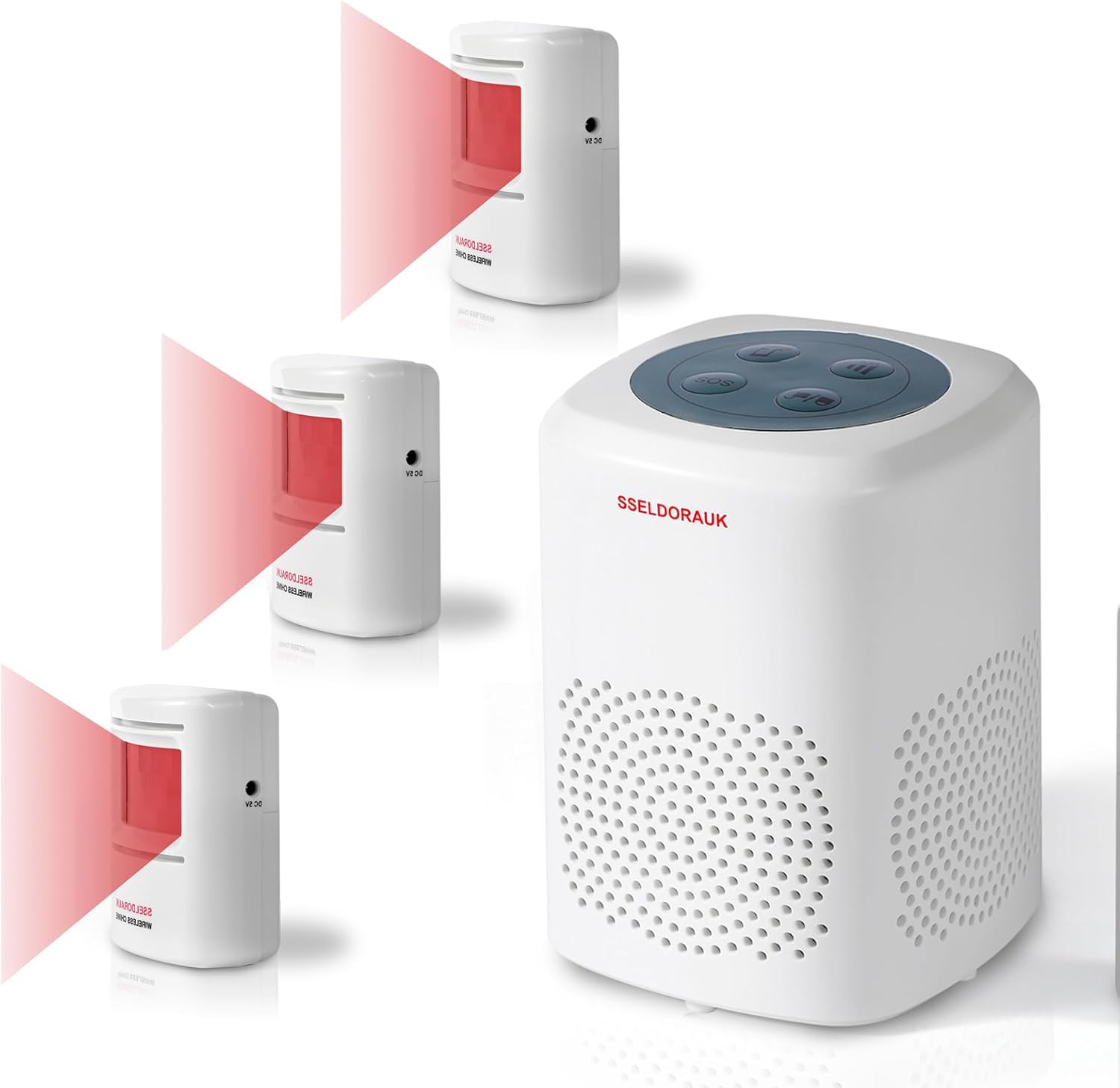 S SELDORAUK Dog Barking Alarm Motion Sensor- 1000 Feet Wireless Home Security Detector Door Chime Alarm Kit White (1Receiver+3Motion Detectors) S SELDORAUK Dog Barking Alarm Motion Sensor- 1000 Feet Wireless Home Security Detector Door Chime Alarm Kit White (1Receiver+3Motion Detectors)