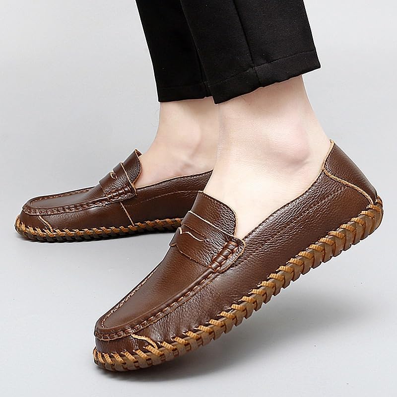 HBJWOV Men's Slip-on Oxford Shoes flat-heeled Comfortable Rubber Low-top Non-slip Versatile Round-toed Casual for Men