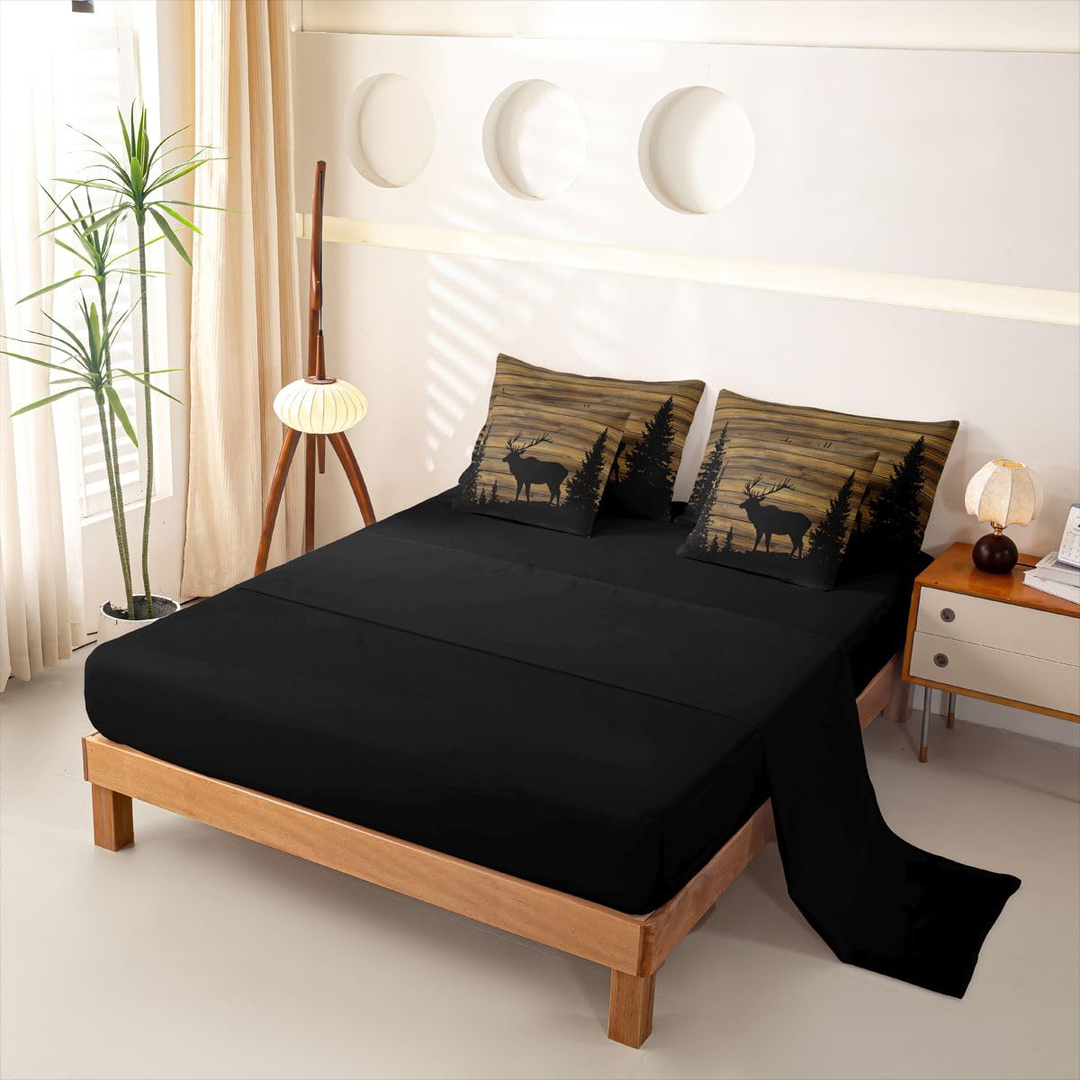Loussiesd Funda de edredón vintage con ciervos tamaño King, ropa de cama de