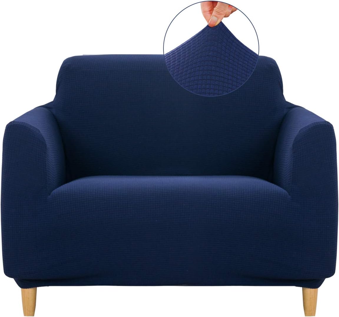RECYCO Chair Cover Strech Couch Cover Small Sofa Covers for 1 Seater Couch 1-Piece Mini Sofa Furniture Protector Non Slip Spandex Jacquard Fabric Small Checks (Chair,Navy Blue)
