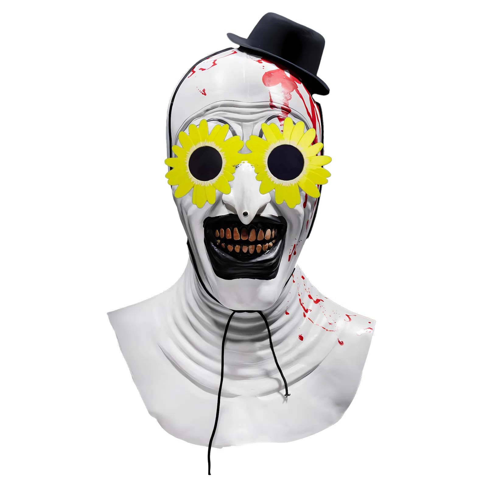 Art the Clown Mask Adults, Terrifier Mask with Sunflower Glasses for Scary Killer Costume Halloween Carnival Horror Movie Cosplay