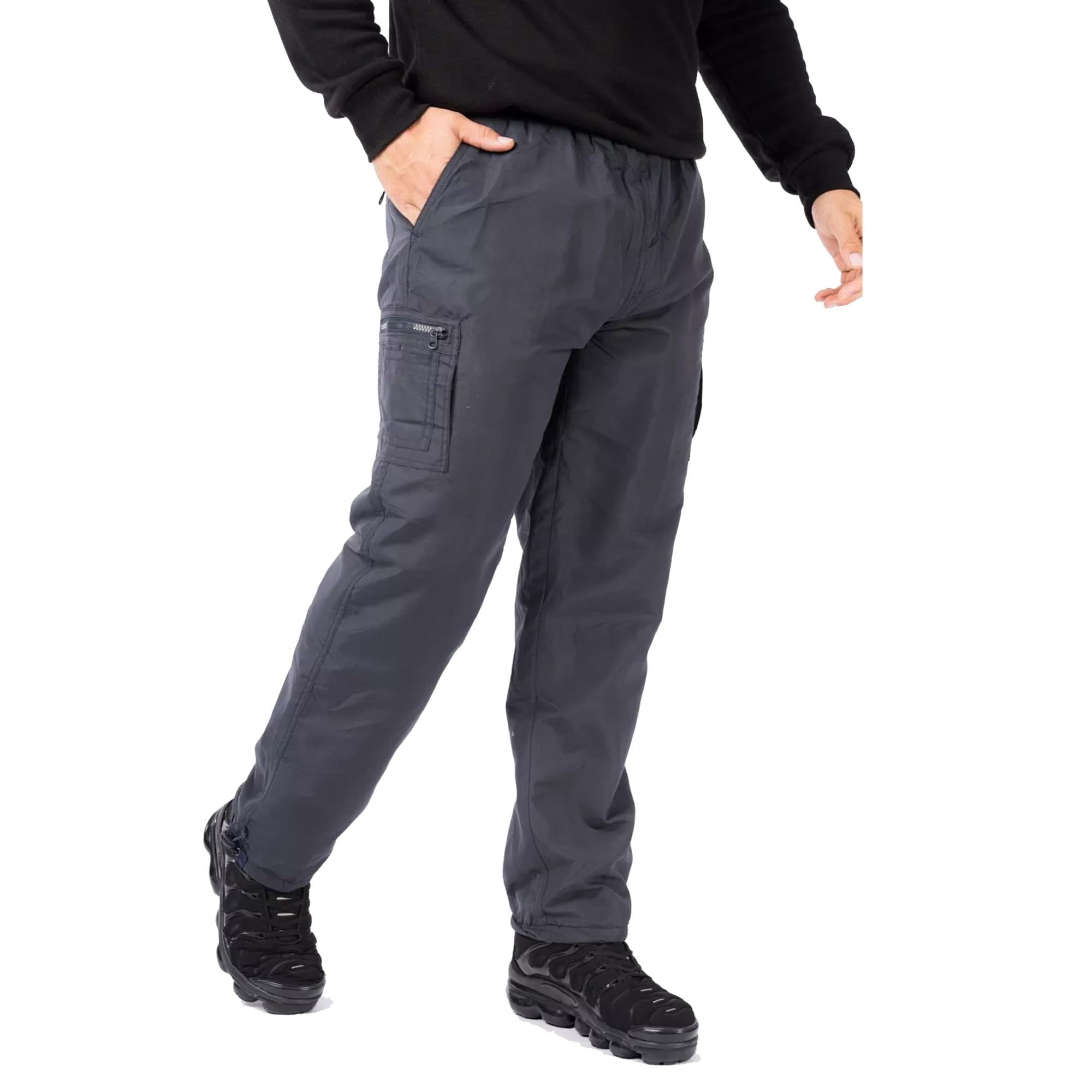 LABEL APPAREL Mens Fleece Lined Thermal Cargo Trousers Elasticated Waist (as8, Alpha, xx_l, Regular, Regular, Navy, XXL)