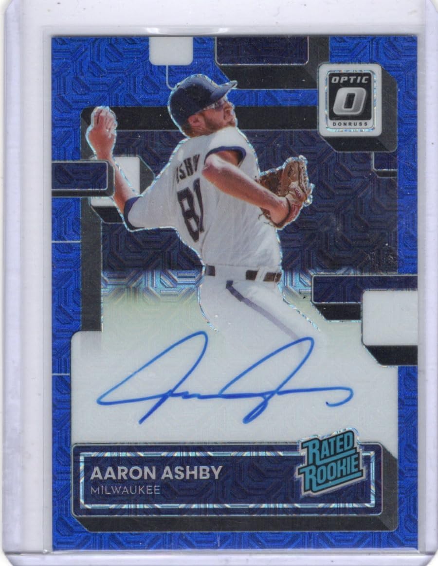 Aaron Ashby Autographed & Serial Numbered #62/99 Blue Mojo Parallel Rated Rookie Collectible Baseball Card - 2022 Panini Donruss Optic Baseball Card #RRS-AA (Brewers)
