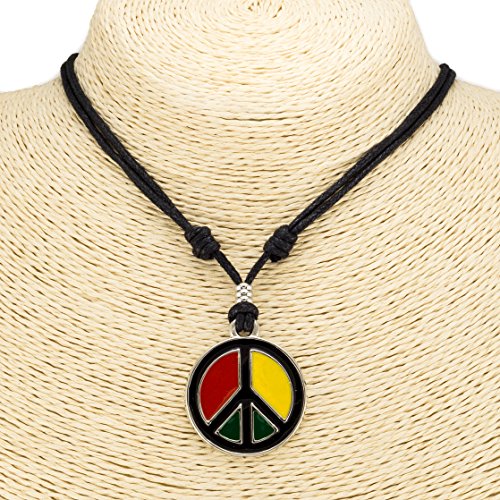 BlueRica Rasta Peace on Adjustable Black Cord Necklace2