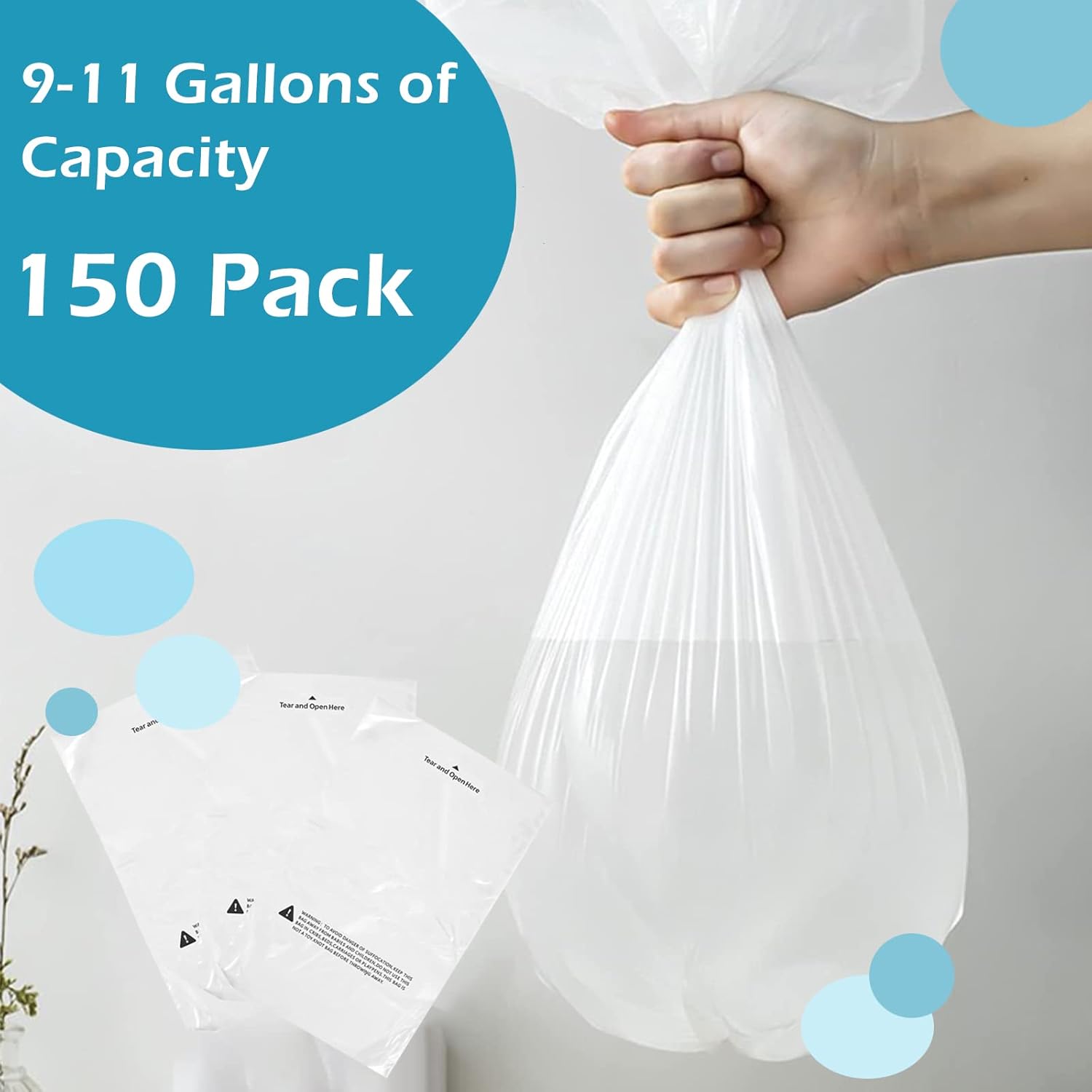 150 Count Waste Drawer Liners Bags Compatible with All Litter Box Robot Models, 9-11 Gallons Litter Box Liners