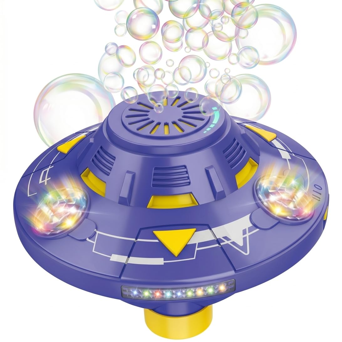 Ufo Bubble Machine, Automatic Bubble Machine with Lights, Obstacle Avoidance Rotating Blower For Kids - Purple