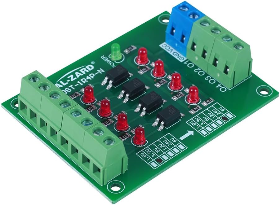 4 Bit Optocoupler Isolator Module,PLC Signal Level Voltage Converter Board Module (3.3V to 24V)