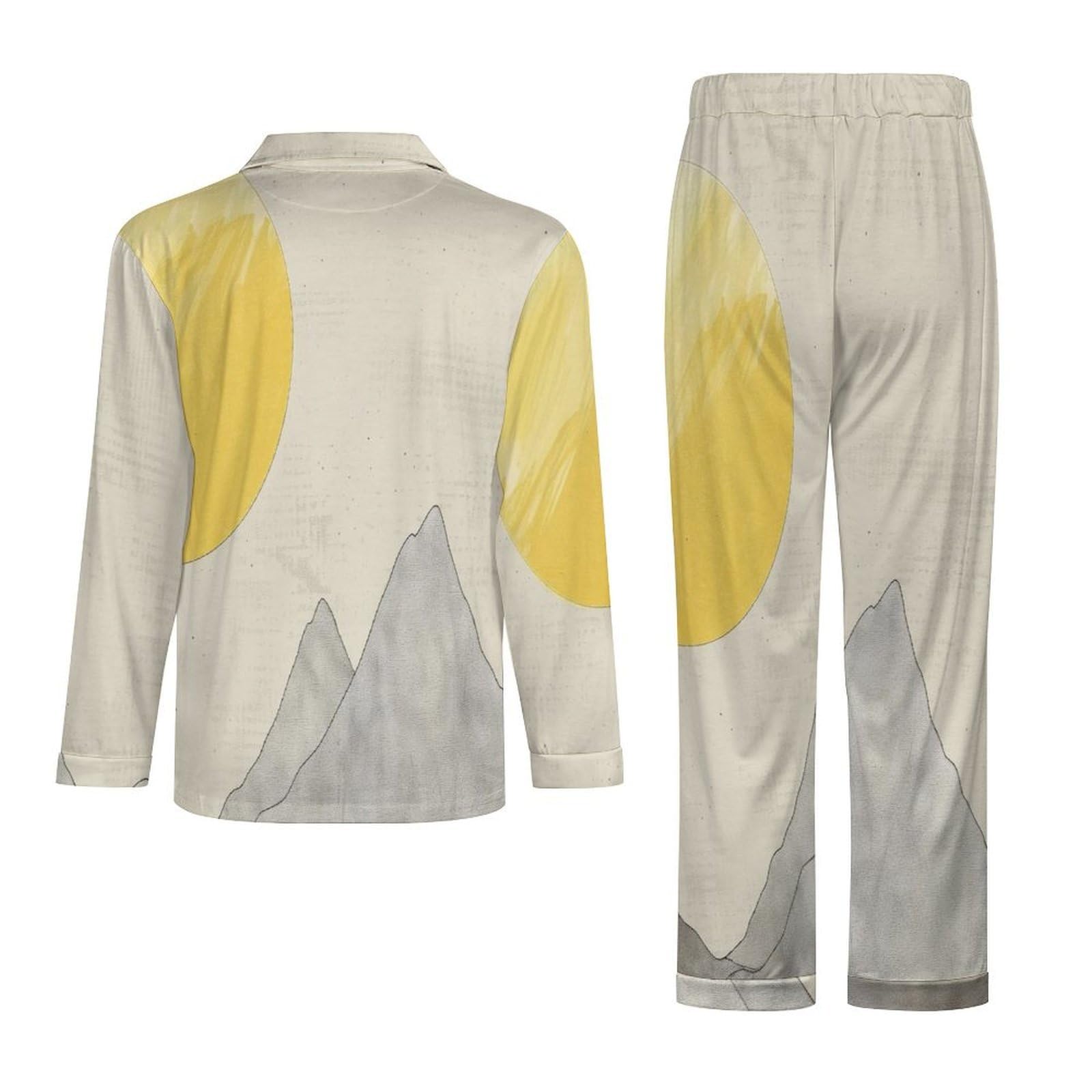 Pigiama Albicocca Uomo Cotone Biancheria da Notte Manica Lunga con Bottoni Coulisse Traspirante Montagne del Sole Set Pigiama Uomo Vestiti sopra e Giù