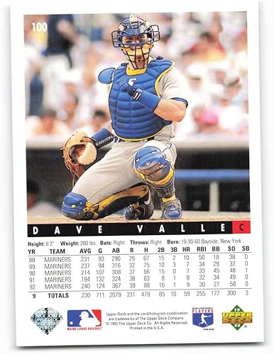 Miniatura 2 de Baseball MLB 1993 Upper Deck #100 Dave Valle VG Mariners
