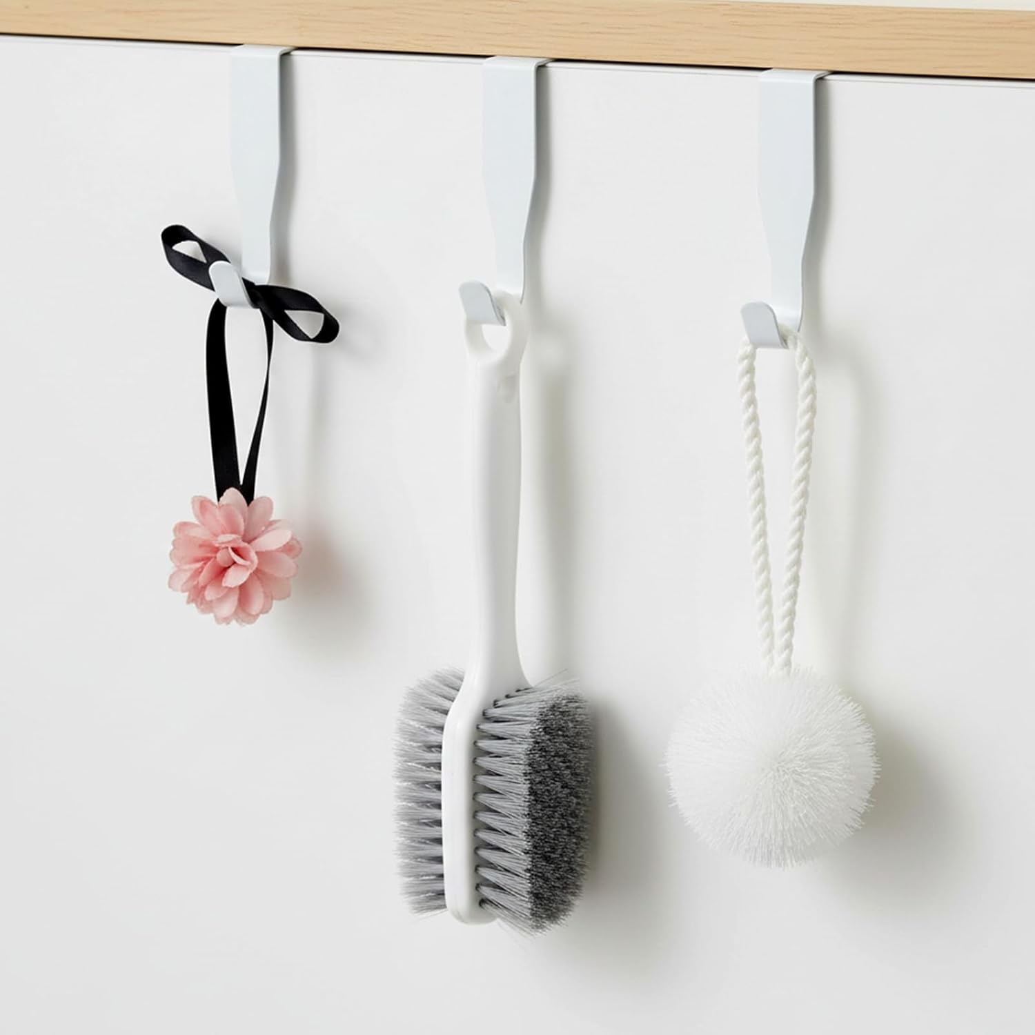 Xindojuz 4 Pack Over Cabinet Door Hook, Carbon Steel Dooor Hanger Hook Over The Cabinets Drawer Hooks for Hanging Towels Clothes Bags Kitchen Cabinet Bathroom Doors, Fits 0.6" Thick Door (White)