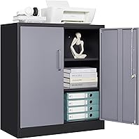 Vista 15 de STANI Gabinete de almacenamiento de metal, gabinete de almacenamiento con 2 estantes ajustables, gabinete de mostrador de acero con puertas