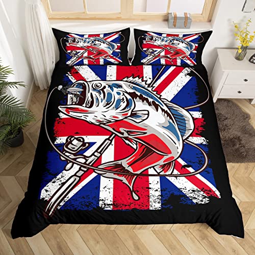 Set copripiumino con bandiera Union Jack set di biancheria da letto per bambini ragazzi ragazze e adolescenti set copripiumino con motivo a righe rosse e blu 2 pezzi con cerniera per letto singolo