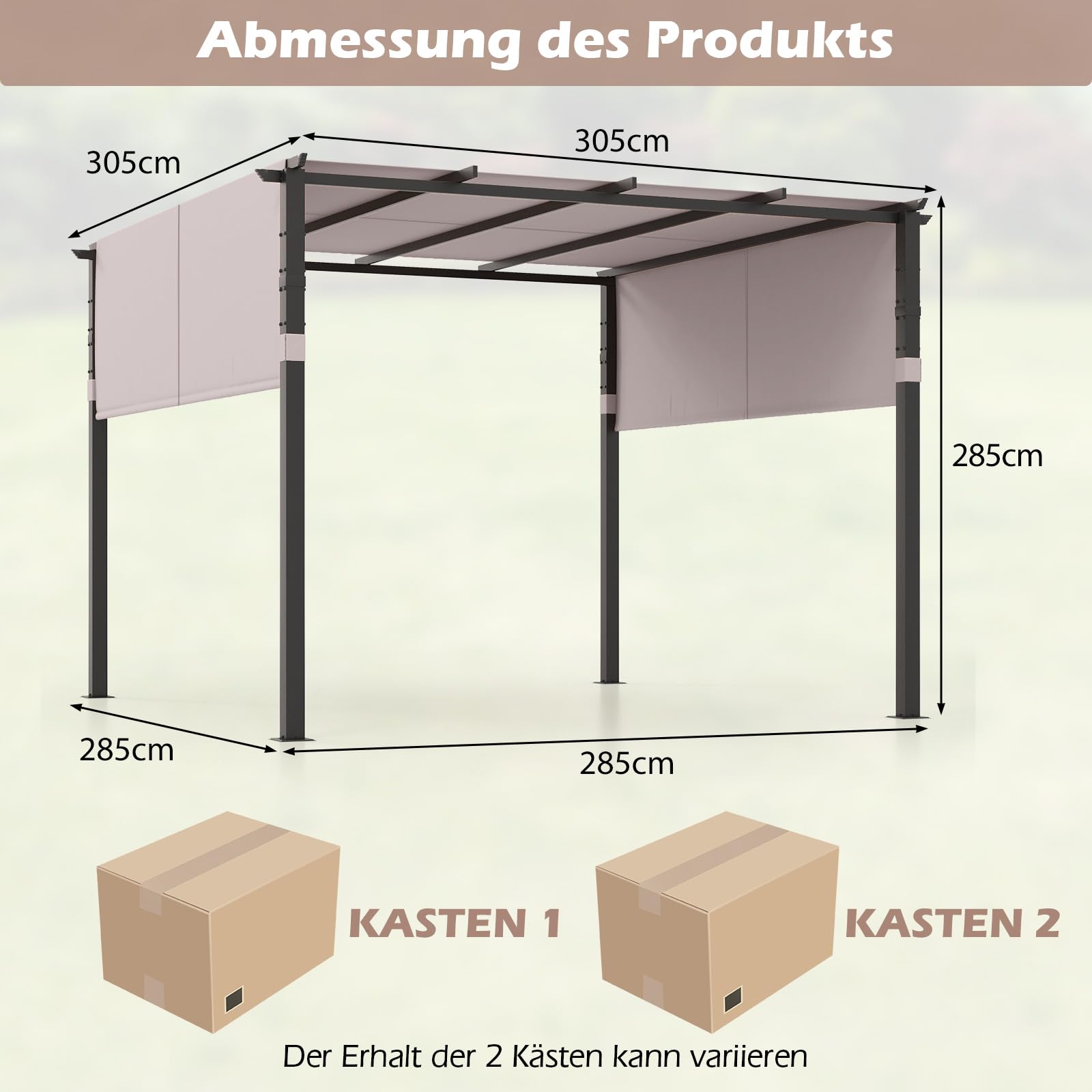 COSTWAY Pergola mit 2 verstellbaren Dächern, 3,05x3,05m Pavillon wasserdicht stabil Winterfest, Gartenpavillon mit robusten Metallsäulen für Terrasse, Garten, Deck (Grau)