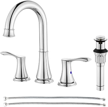 PARLOS Chrome Widespread Bathroom Sink Faucet 8 Inch for Vanity | with All Metal Pop Up Drain, High Arc 2 Handle Lead-Free Deck Mount Bathroom Faucet for 3 Hole Lavatory Utility Sink