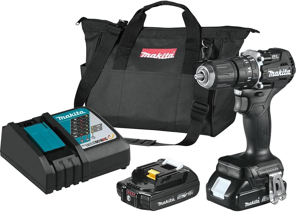 Makita XPH15RB 18V LXT Lithium-Ion Sub-Compact Brushless Cordless 1/2" Hammer Driver-Drill Kit (2.0Ah), Black