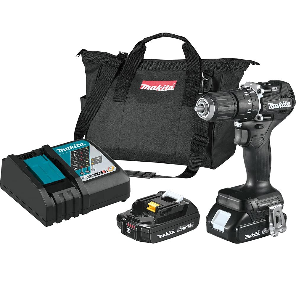 MakitaXPH15RB 18V LXT Lithium-Ion Sub-Compact Brushless Cordless 1/2" Hammer Driver-Drill Kit (2.0Ah), Black