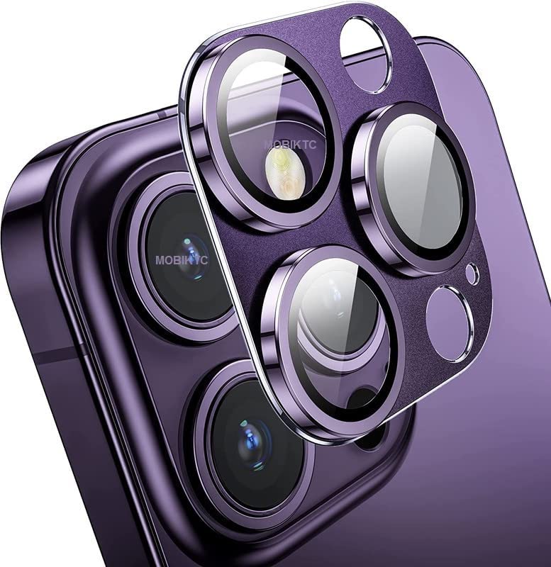 Image of Conjoined Ring For iPhone 14 Pro /For iPhone 14 Pro Max Camera Lens Protector Tempered Glass, Anti-Scratch Premium Aluminum Alloy 3D Lens Ring Cover- (1 Pack, PURPLE JNT)