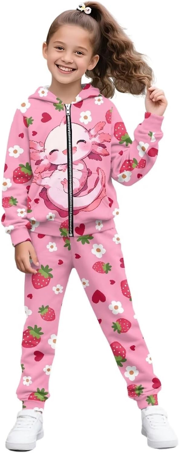 Xpyiqun Tracksuits 6-15 Years Zip Up Hoodies and Sweatpants Girls Sweatshirt 2PCS Clothes Set Kids Jogger