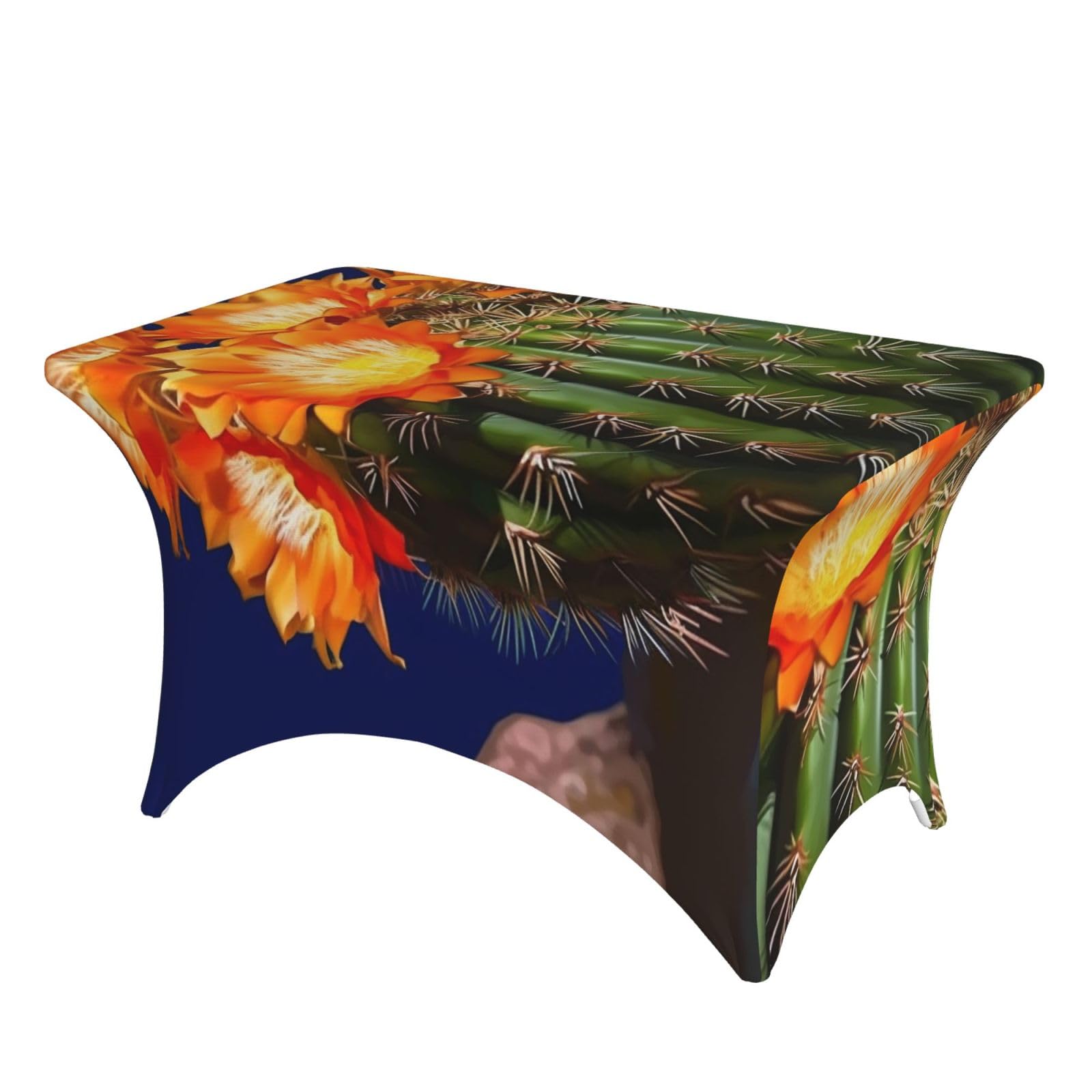 LKTPSKQRY 4ft Spandex Table Cloth For Rectangle Tables, Wrinkle Resistant Stretch Tablecloths Protector Blooming Barrel Cactus Washable Patio Table Cover For Wedding, Party, Banquet, Picnic