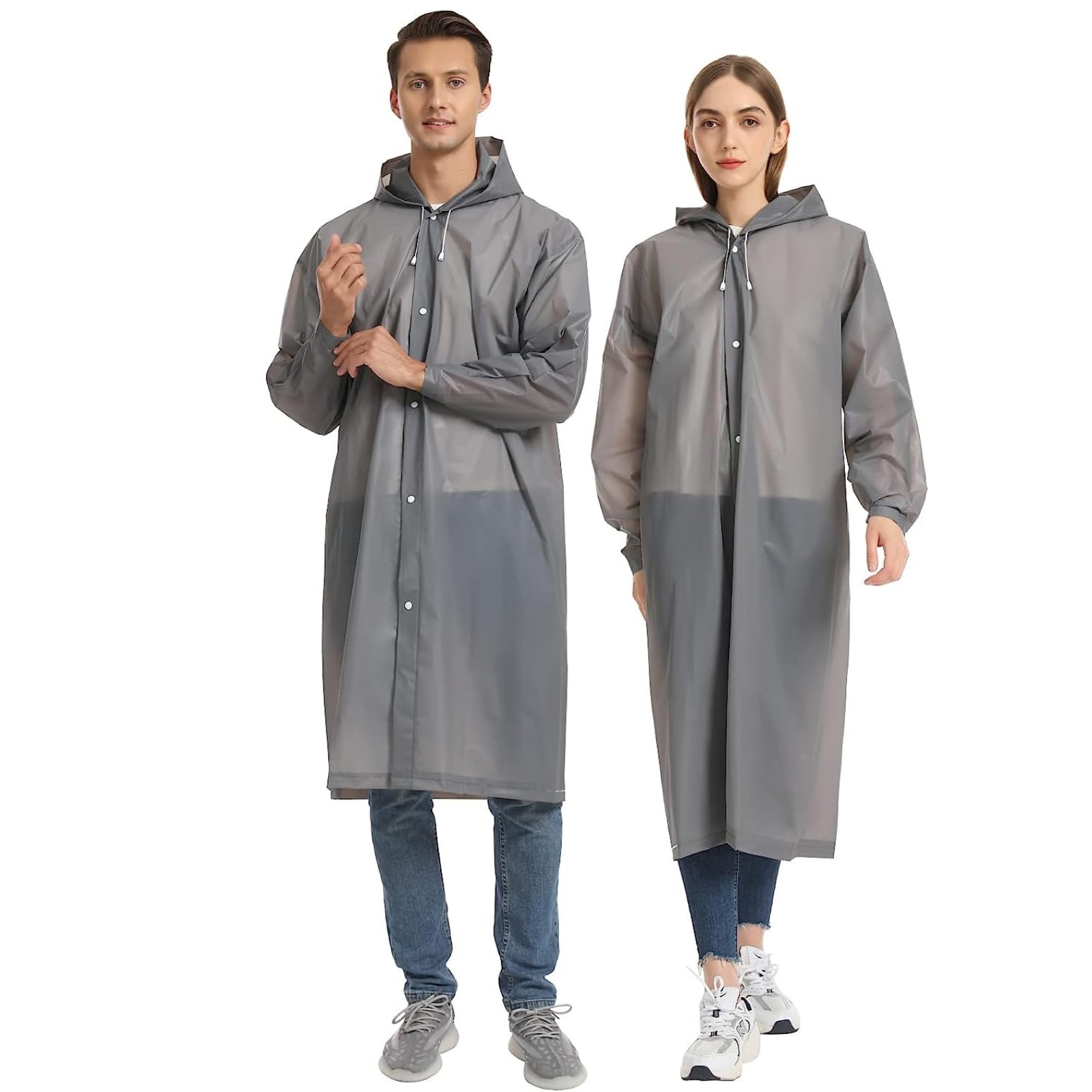 Ntek Unisex Grey Rain Poncho Waterproof Raincoat | Reusable Rain Poncho | Rain Coat With Hoods And Sleeves | Emergency Rainwear | Lightweight Eva Rainwear | Rain Ponchos For Men And Women Adults