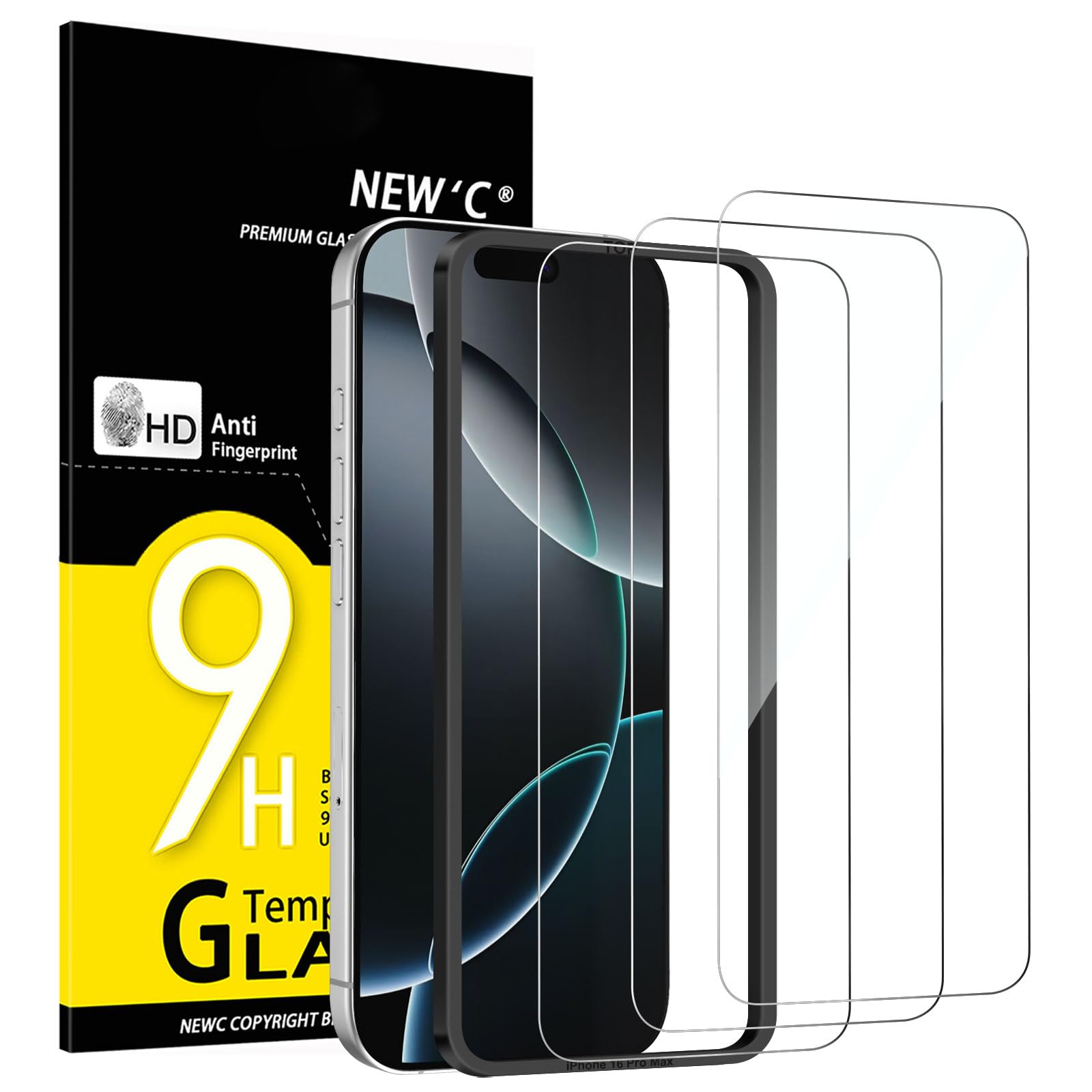 NEW'C 3 Pezzi, Vetro Temperato per iPhone 17 Pro Max, iPhone 16 Pro Max (6,9 pollici), Pellicola Prottetiva Anti Graffio - Ultra resistente - Trasparente HD - Strumento di installazione facile incluso