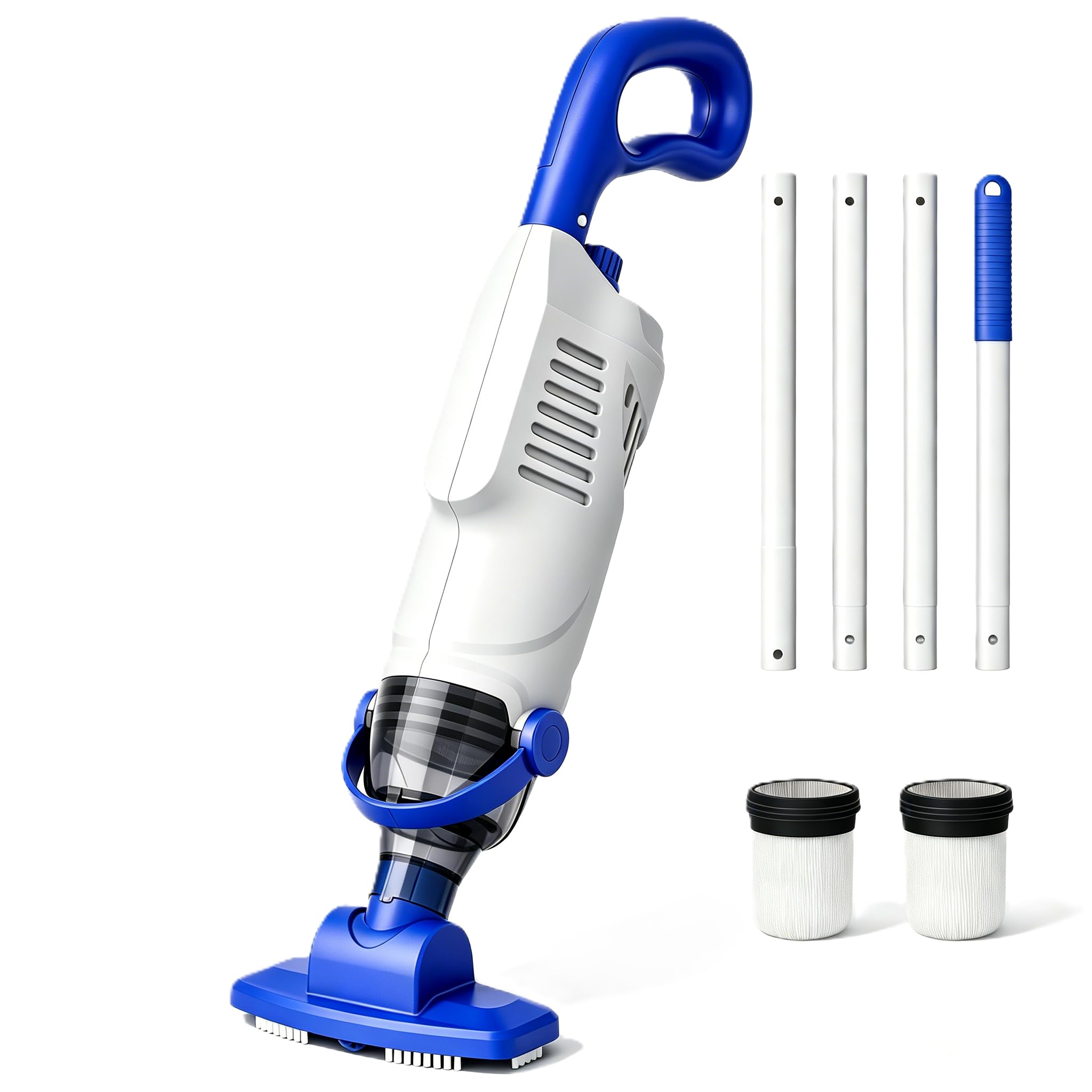 Akku Poolsauger mit 36,8 kPa Saugleistung, 5000 mAh Akku, 60 Min Laufzeit, 18 GPM, 2 Saugmodi, 300/500 μm Filter, Steckstange bis 1,85 m (max. Länge), für Pool & Spa