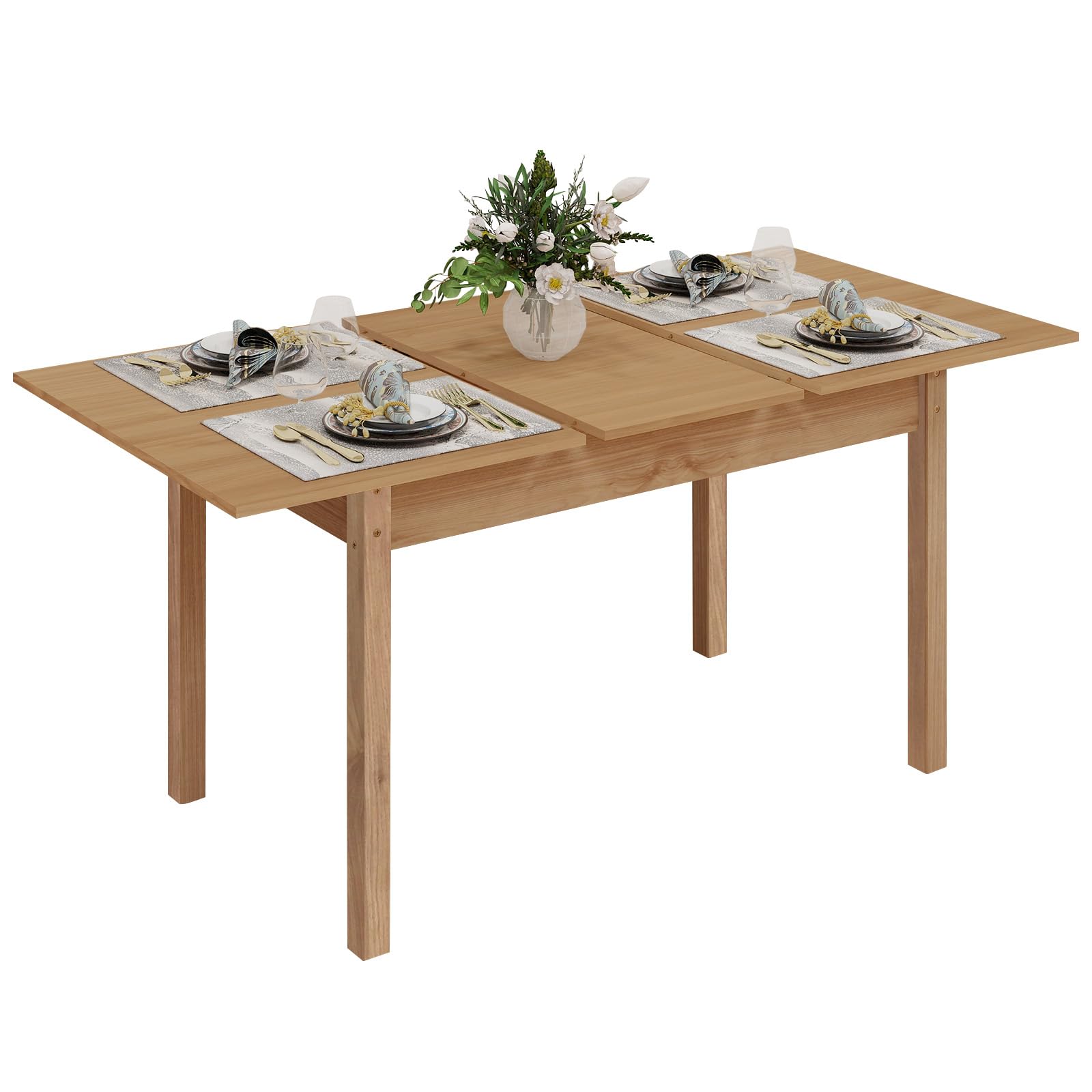 ARTETHYS Dining Table, 120-160cm Wood Extendable Table for 4-6 People, Large Kitchen Dinner Table with Solid Legs for Restaurant, Home