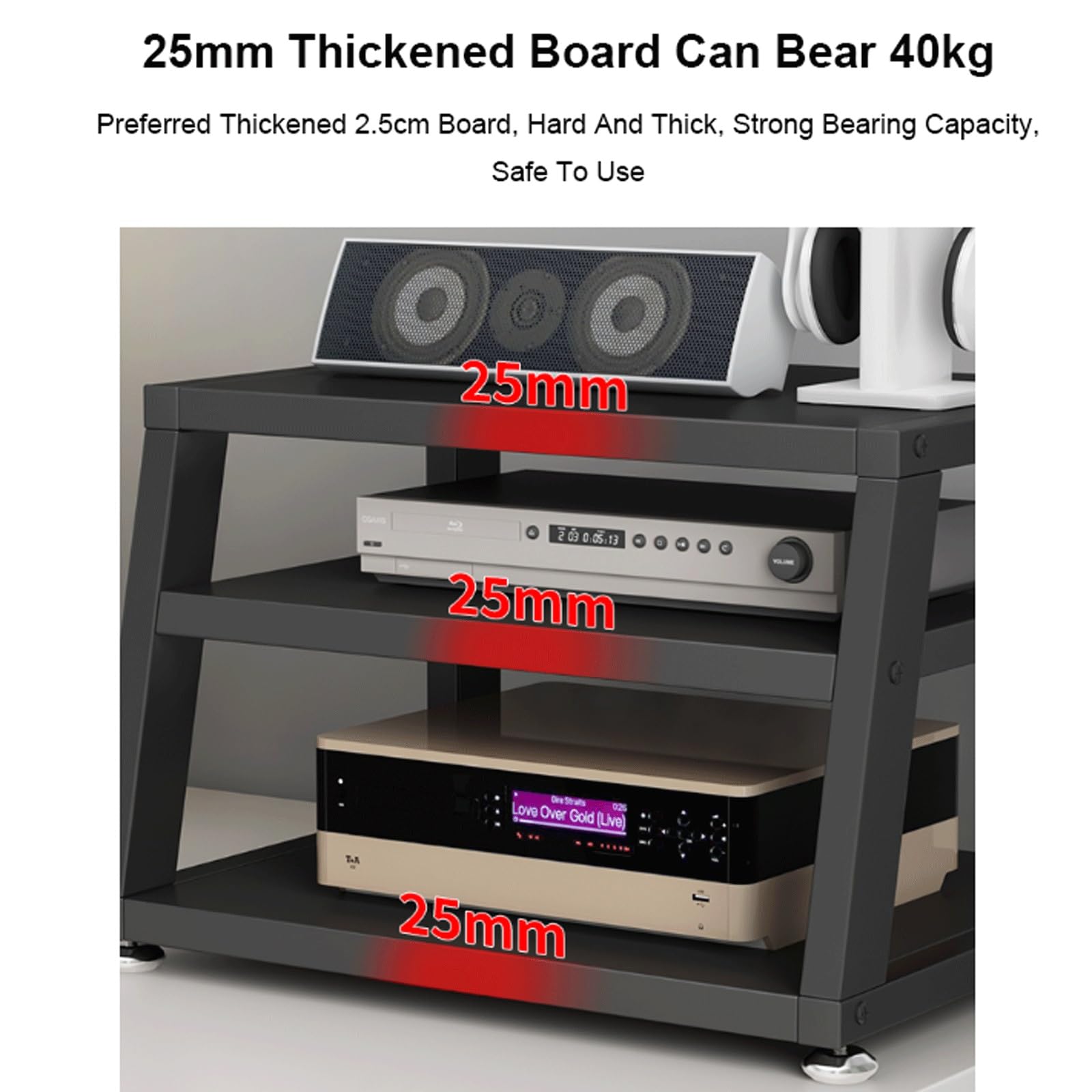 Stand 2/3/4 Tier Av Media Stand Desktop Av Komponent Entertainment Stand Trapezowy stojak audio wieża drewniana szafa stereo do domowego biura salonu, Nero-45x35x48cm