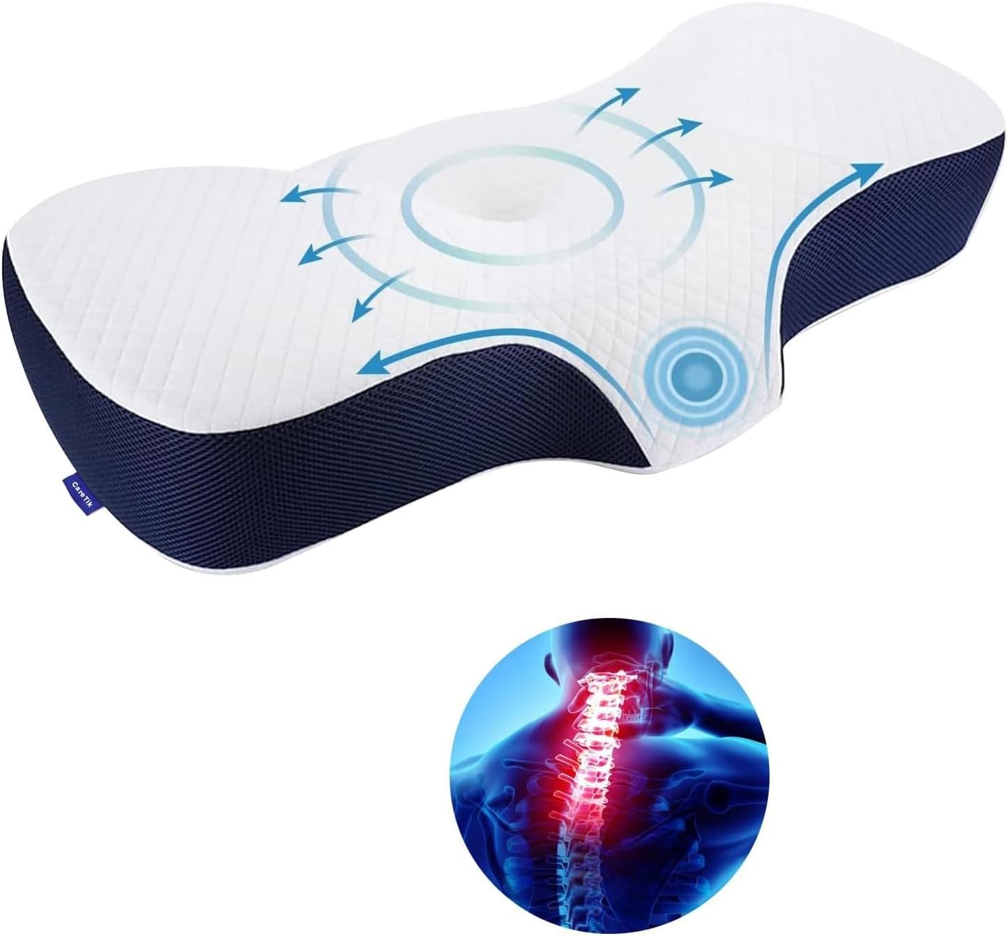 Memory Foam Neck Pillow, Adjustable Ergonomic Cervical Pillow for Sleeping, CareTik Orthopedic Neck Pillow with Washable Cover, Bed Pillows for Side, Back, Stomach Sleepers