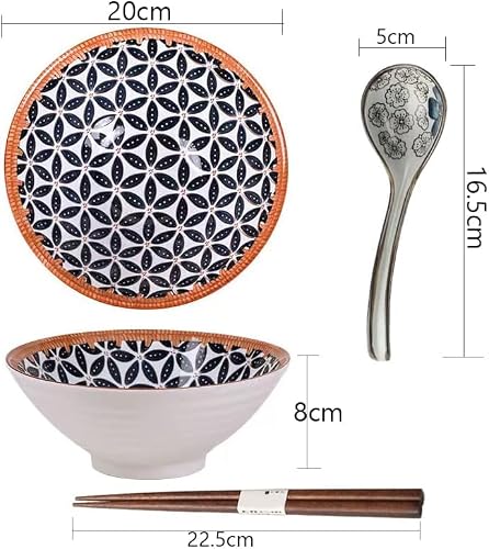 Miniatura 5 de Zppld 2set 8 Pulgadas Bol Grande Para Ramen De Cerámica 1100 Ml, Cuenco Japonés Cerámica Ramen,Cuchara Y Palillos Para Ramens, Fideos Y Sopas,Apto Para Lavavajillas Y Microondas