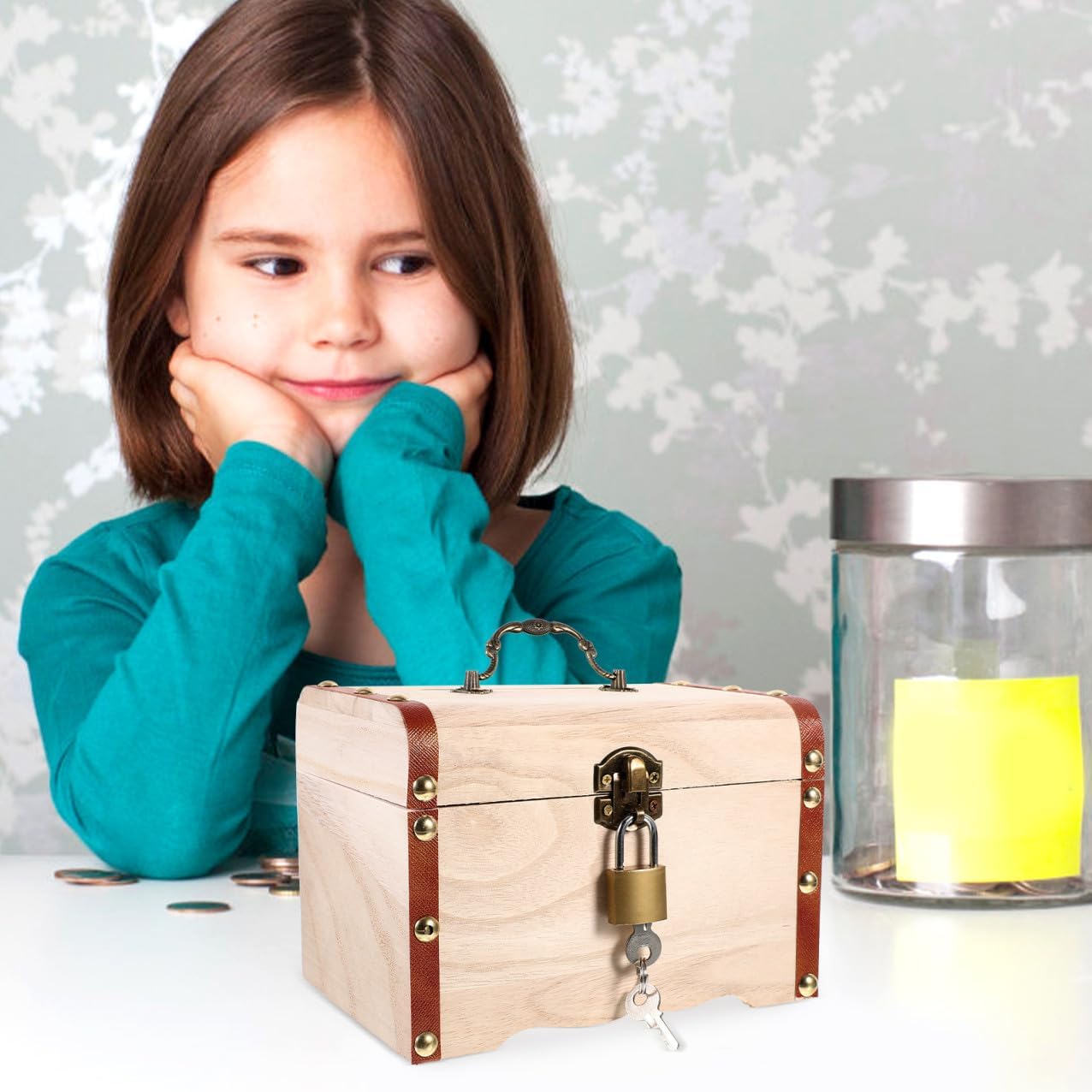 Wooden Piggy Bank with Lock for Kids Coin Saving Treasure Box image 5