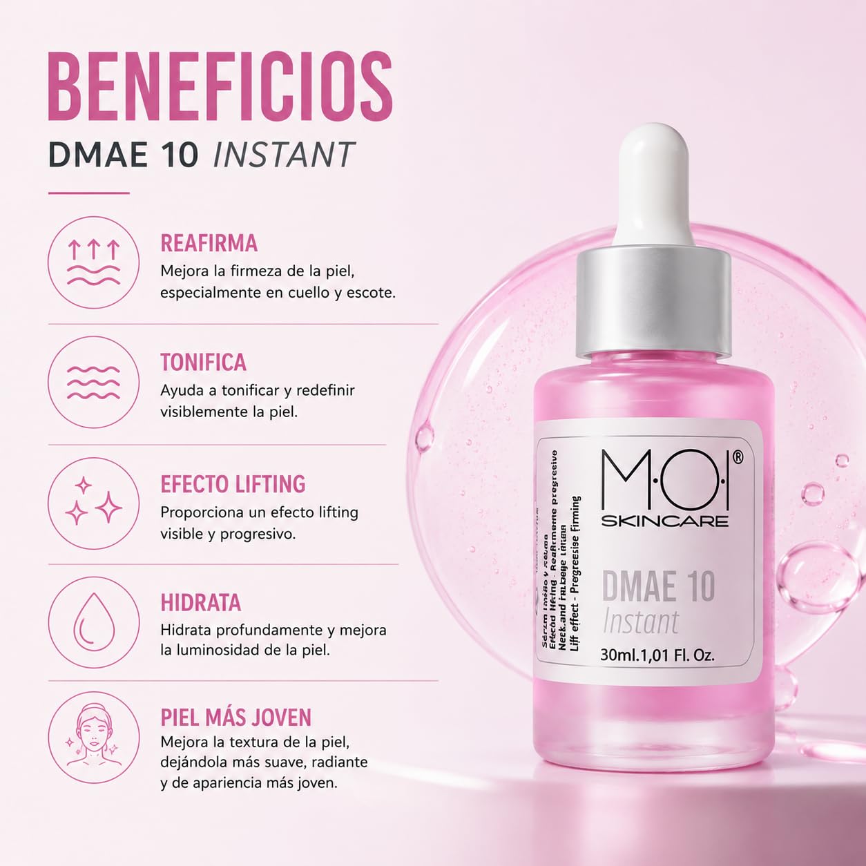Sérum reafirmante cuello y escote DMAE 10 INSTANT efecto lifting 30ml M·O·I Skincare®