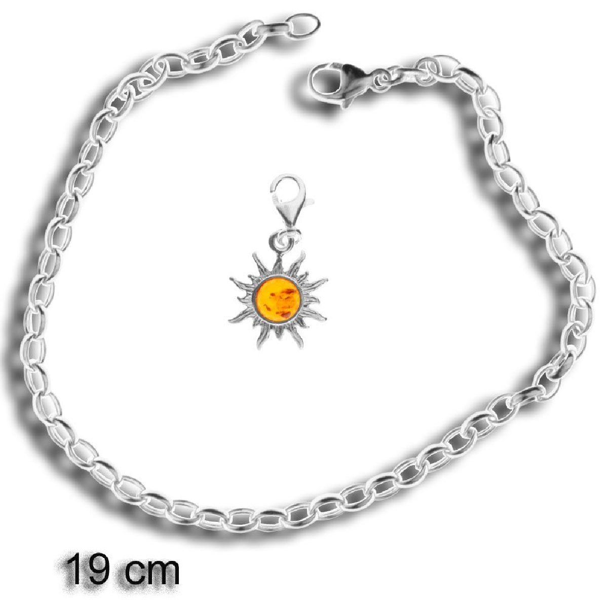 Damen-Charm-Armband 925/000 Sterlingsilber mit Bernstein bis 19 cm verstellbar, inklusive Charm-Sonne, C910210002200