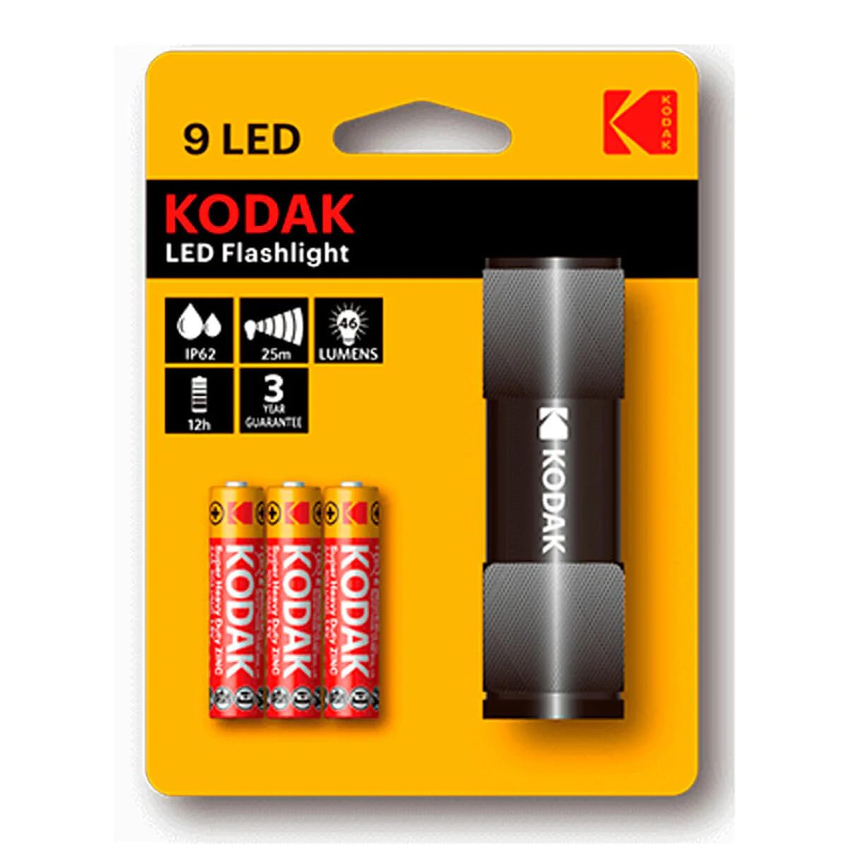 KODAK 9-LED Flashlight | Black Color | with 3xAAA Batteries Included