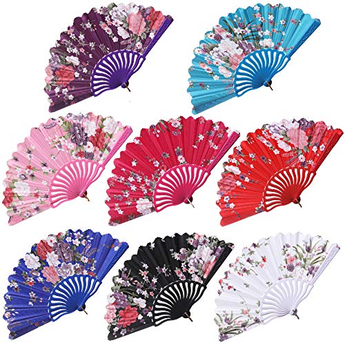 BABEYOND Spanish Floral Folding Hand Fan Vintage Handheld Lace Folding Fan with Different Patterns Fabric Folding Fan for Wedding Dancing Party (Chinese Rose-3), 8-Pack BABEYOND Spanish Floral Folding Hand Fan Vintage Handheld Lace Folding Fan with Different Patterns Fabric Folding Fan for Wedding Dancing Party (Chinese Rose-3), 8-Pack