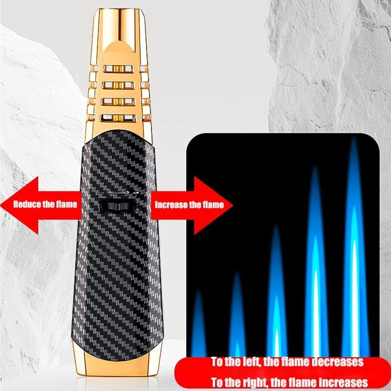 Briquet Torche, coupe-vent à flamme réglable, rechargeable au gaz butane pour cuisine, extérieur, camping, barbecue – Verrou de sécurité inclus